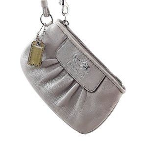Coach Grey Pleated Leather Coin Pouch Wristlet Clutch